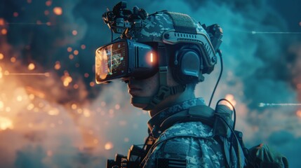 soldier using vr glasses in war game