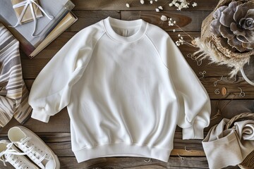 Minimalistic Boho Style Flat-Lay of a Blank Sweatshirt: Elegant and Simple Fashion Display