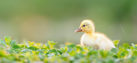 Wall Mural - cute yellow duckling on soft background