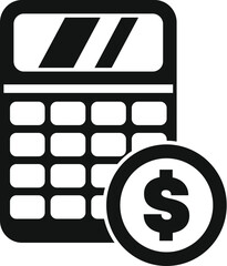 Canvas Print - Black and white icon of a calculator calculating money, representing financial operations