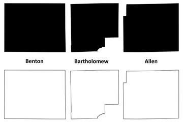 Allen, Bartholomew and Benton County, Indiana (U.S. county, United States of America, USA, U.S., US) map vector illustration, scribble sketch Allen, Bartholomew and Benton map