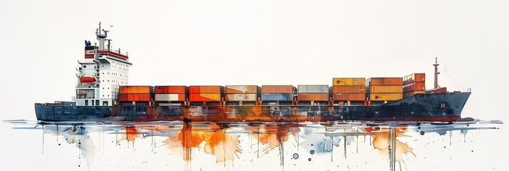 Wall Mural - Logistics Scene with Container Ship, Truck, and Flight on White Background