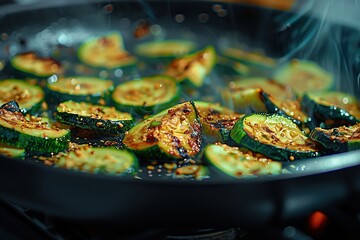 Wall Mural - Grilled zucchini pieces in pan