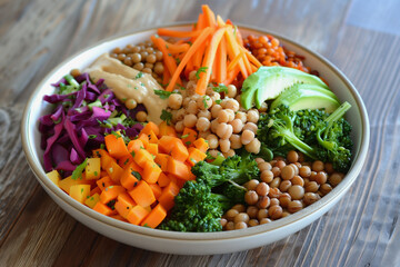 Wall Mural - A bowl of food with a variety of vegetables and beans. The bowl is white and is placed on a marble counter