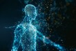 © Elmira - A close-up image of an interactive holographic human body icon with glowing lines emanating from it against a dark blue background