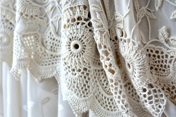 Wall Mural - White retro crochet curtain handmade