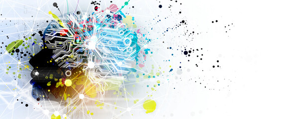 Wall Mural - abstract artificial intelligence. cloud computing. machine learning. technology web background. virt