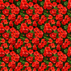 Wall Mural - Pattern of red flowers and green leaves on a dark background.