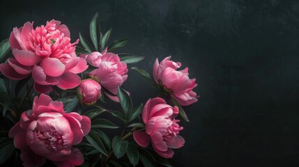 Wall Mural - Elegant peonies blooming on a dark backdrop for Mother s Day and birthday celebration