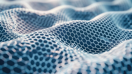 white and blue abstract image of a graphene mesh

