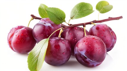 Fresh Ripe Plums on Branch  Natural Harvest Concept