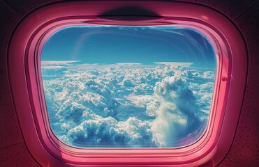 Wall Mural - Airplane Window View of Clouds at Sunset