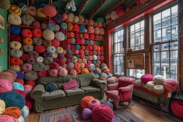 Wall Mural - apartment full of balls of wool threads