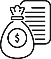 Sticker - Line icon of a money bag and a contract, representing an investment