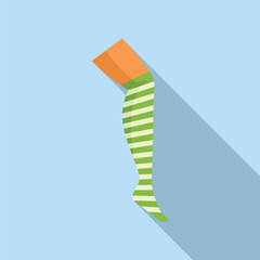 Poster - Flat design icon of a mannequin leg wearing green and white striped stockings