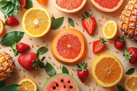 Light background with a fun pattern of summer fruits.