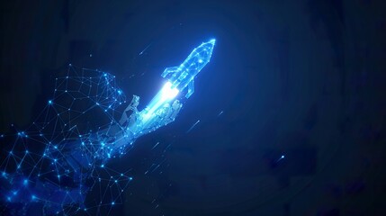 Wall Mural - abstract low poly giving hand with rocket launch.