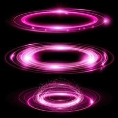 Wall Mural - abstract background with glowing lines. pink hologram portals isolated on black.
