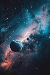 Wall Mural - alien world planet, deep space landscape with several moons