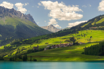 Canvas Print - landscape with lake and mountains