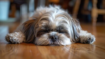 Sticker - A Shih Tzu dog snoozing peacefully on the home floor