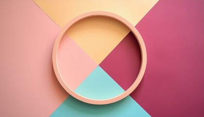 Bold pastel paper set in a geometric shape pattern with a ring in the center for a background circle round frame.