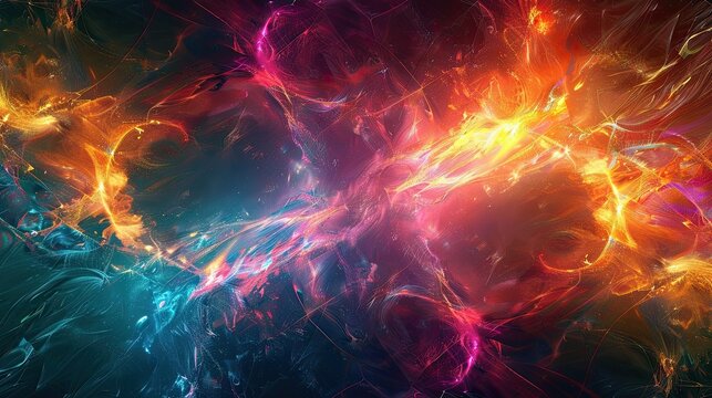 Neon colors chaotic abstract background with bright streaks