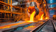 © Oleksiy - bustling steel factory where molten steel is being poured into molds, creating a mesmerizing display of flowing metal and precision work