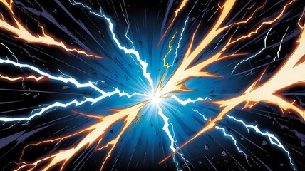 Wall Mural - Lightning bolts of different colors point toward the center 