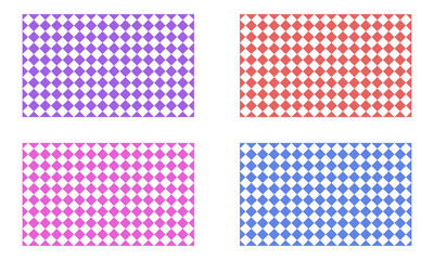 Wall Mural - Set of rhombus pattern template backgrounds in purple, red, pink, and blue, with white - Collection of seamless rhombus patterns for textile use, templates, and clothing - Simple textures of geometric