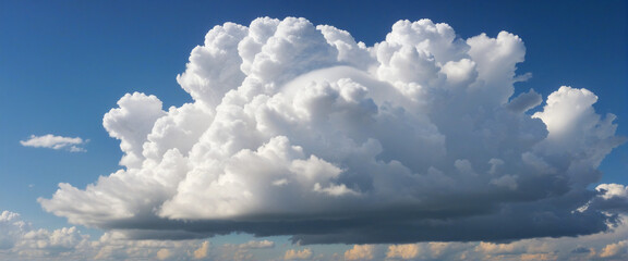 Wall Mural - Beautiful white fog over a transparent blue sky with fluffy clouds