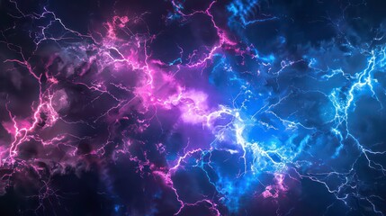 thunderstorm lightning in blue purple pink, abstract electric lightning in vivid blue and pink hues,