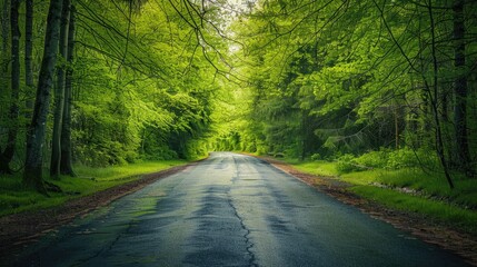 Wall Mural - Nature s Road Asphalt under the Sky Amongst Trees