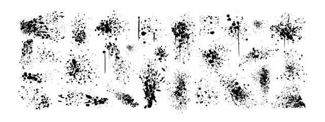 spray paint drips, inky blots or splashes. black splatters, graffiti inkblot spots with dusty speckl