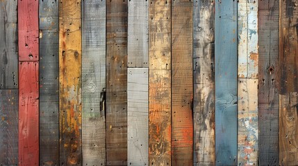 Sticker - Weathered Wooden Planks with Chipped Paint, Rustic Background, Vintage Texture, Earthy Tones