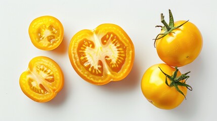 Wall Mural - Ripe yellow tomatoes separated on a white background