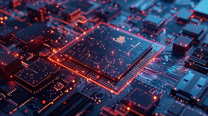 Leinwandbilder - An ultra-modern microprocessor or chip sits on a motherboard, surrounded by intricate digital data streams and glowing light effects, symbolizing the processing power of AI. Generative AI