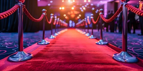 Rope Barriers on the Red Carpet at a Glamorous Event. Concept Red Carpet Events, VIP Exclusive, Security Measures, Celebrity Appearances, Paparazzi Coverage