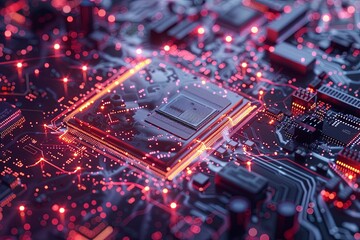 Leinwandbilder - A modern microprocessor on a motherboard, surrounded by glowing digital data streams, symbolizing the processing power of AI. Generative AI