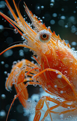 Shrimp is shown in tank with bubbles around it.