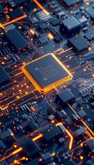 Leinwandbilder - A close-up image of a modern microprocessor on a motherboard, surrounded by intricate digital data streams and glowing light effects. Generative AI