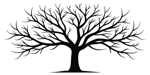 Wall Mural - Detailed vector silhouette of a leafless tree with numerous intricate branches, perfect for nature-themed designs, logos, and decorations