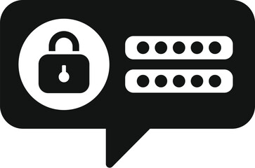 Wall Mural - Black and white icon of a speech bubble showing a lock icon and password, representing private conversations and online security