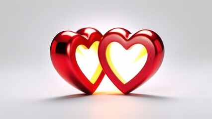 red heart on fire on white background, space for text