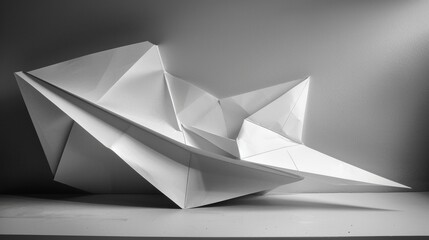 A piece of paper is folded into a triangle and is sitting on a table