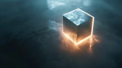 A cube is lit up in the dark