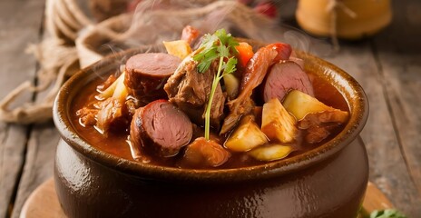 Wall Mural - traditional portuguese stew, the Cozido à Portuguesa, The base of this dish is beef, pork, chicken, chorizo, black pudding, Portuguese cabbage, kale, carrot, potatoes and turnips. - 1