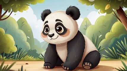Wall Mural - cartoon illustration of cute little panda in the park zoo
