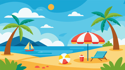 Summer beach scene banner design background