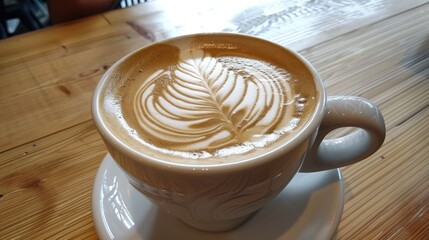 White Latte in a Large Cup with a Design